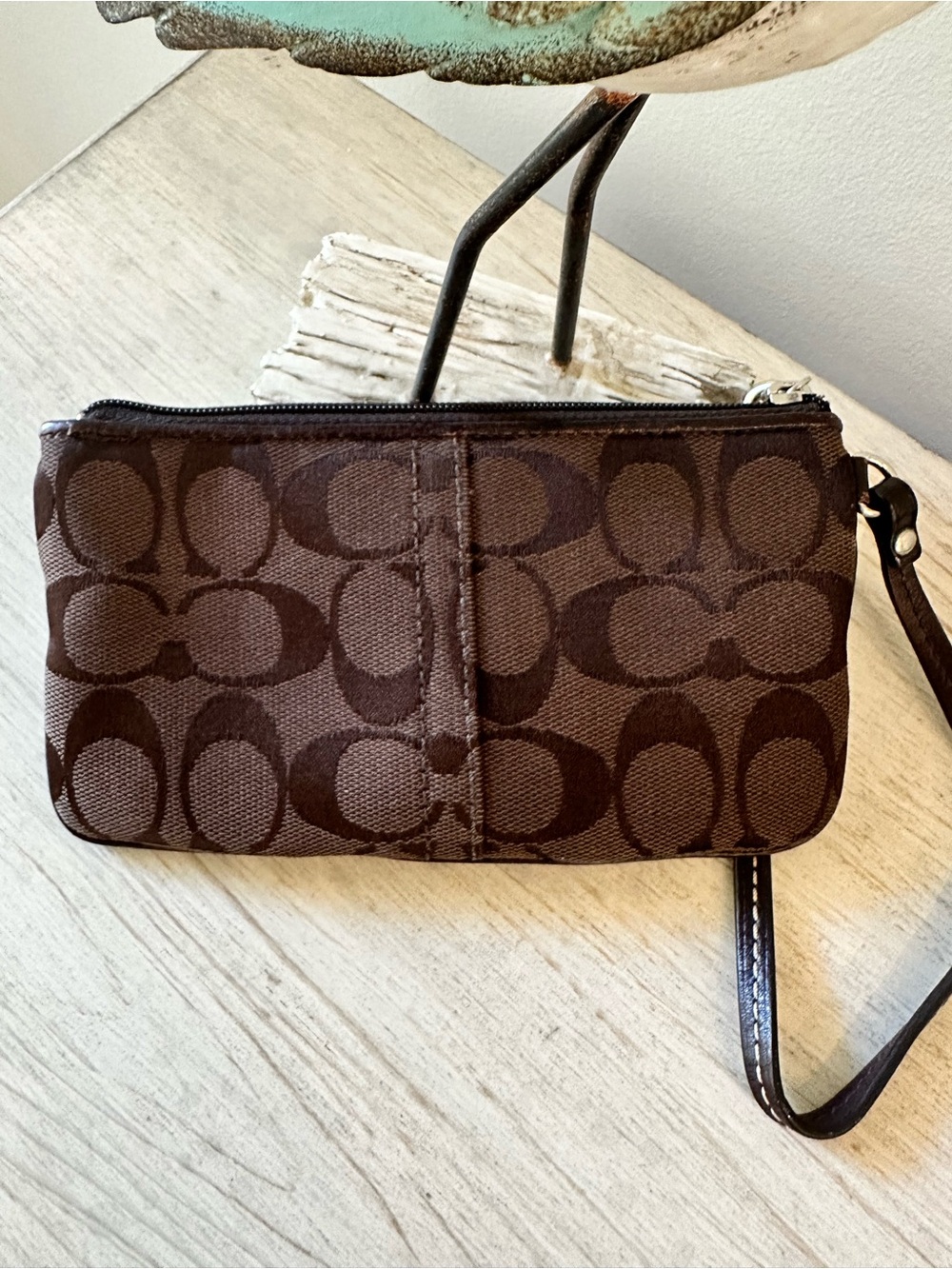 Coach Brown Signature Wristlet with Snakeskin Stripe - Picture 4 of 5